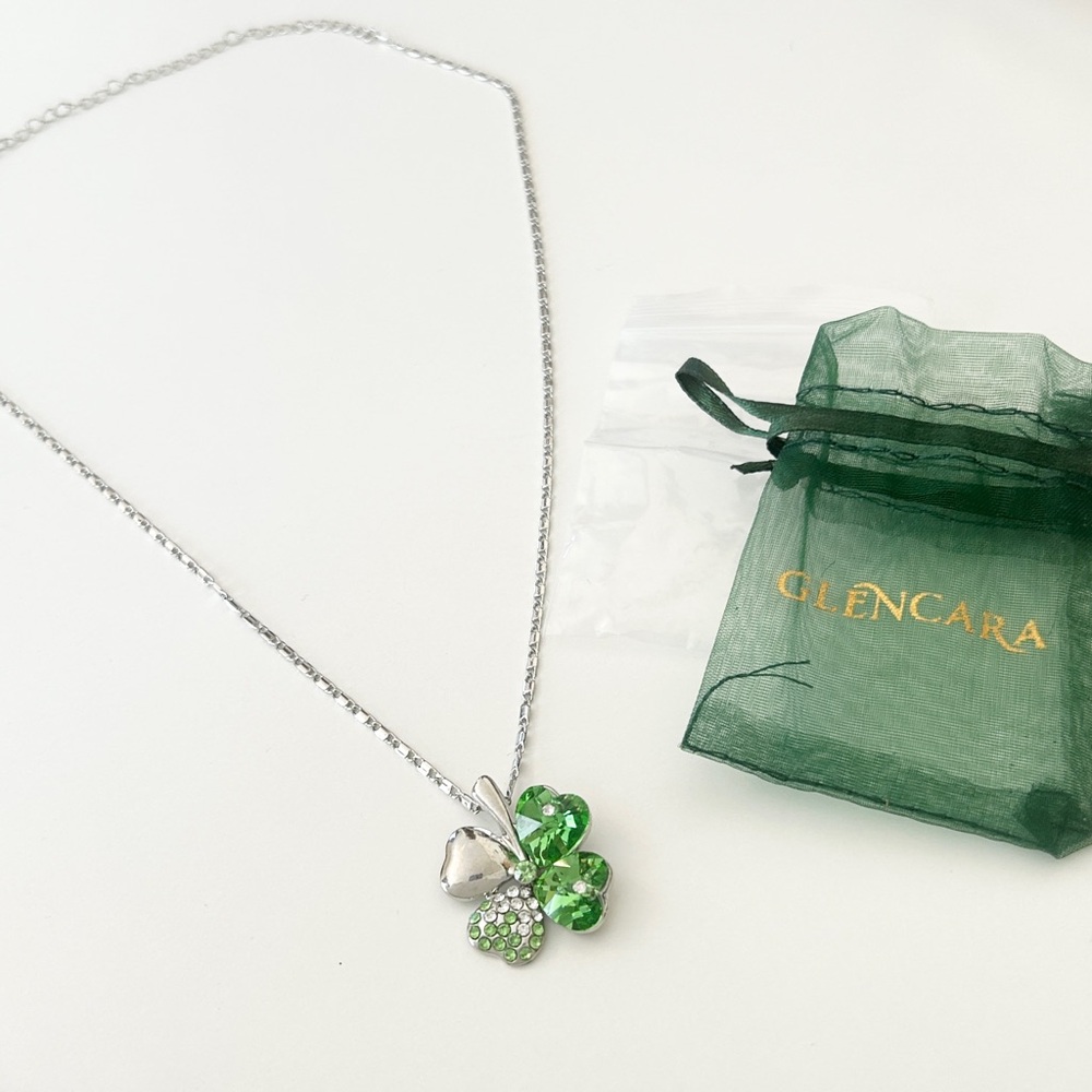 Glencara 925 sterling silver necklace clover pendant cubiczirconia StPatricksDay